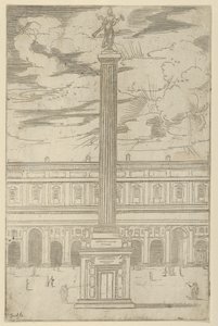 Triumphal Column with Female Figure of Fame Holding a Trumpet at the Top, 1598 by Guido Reni