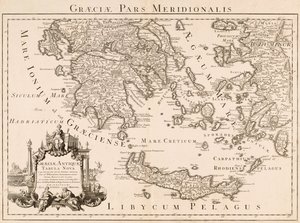 Map of ancient Greece and part of Turkey by Guillaume (after) Delisle