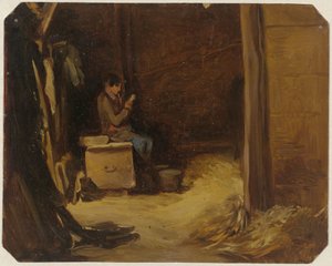 Boy Reading Letters in a Stable by Guillaume Anne van der Brugghen
