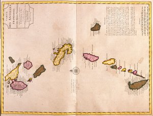 Maps of the Caribbean Islands (Guadeloupe, Marie Galante, Dominica, Martinique, Saint Lucia, Saint Vincent, Barbados, Grenadines and Grenada) by Guillaume Delisle