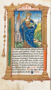 Printed Book of Hours (Use of Rome): fol. 110v, St. Barbara by Guillaume Le Rouge