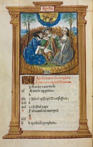 Printed Book of Hours (Use of Rome): Folio 5v, April Calendar Illustration by Guillaume Le Rouge