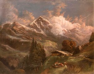 Busy Alpine Pasture with View of Alpine Peaks - Großglockner?