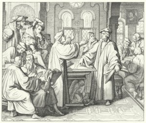 Martin Luther discussing the sacrament with Huldrych Zwingli by Gustav Ferdinand Leopold Konig