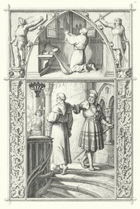Martin Luther in prayer as he prepares for the Diet of Worms. Georg von Frundsberg gives encouragement to Martin Luther by Gustav Ferdinand Leopold Konig