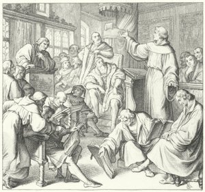 The Leipzig debate, Andreas Karlstadt, Johann Eck and Martin Luther, 1519 by Gustav Ferdinand Leopold Konig