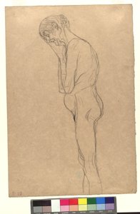 Nude Depiction of an Old Woman in Profile to the Left, Head Resting on Folded Hands