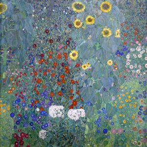Cottage garden with sun flowers by Gustav Klimt
