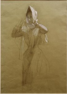Standing Young Woman Tying a Headscarf by Gustav Klimt