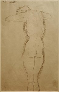 Standing Back Nude, Arms Horizontally Bent (Study) by Gustav Klimt