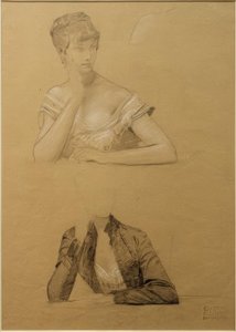 Two Studies of a Young Woman Sitting at a Table by Gustav Klimt