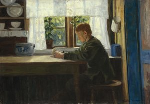 Boy in Kitchen Interior by Gustav Wentzel