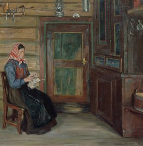 Farmers Interior with Knitting Woman by Gustav Wentzel