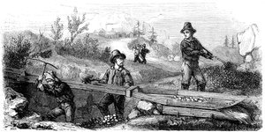 French miners working a long tom sluice, California, 19th century