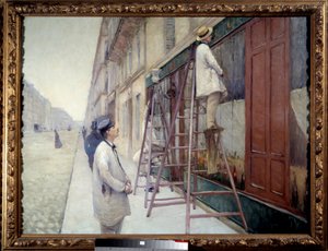 Painters in building in 1877, Painting by Gustave Caillebotte