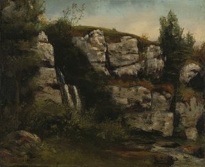 Landscape with Rocks and Waterfall by Gustave Courbet