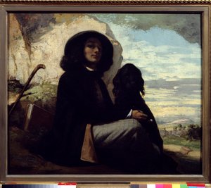 Self-portrait with his dog by Gustave Courbet