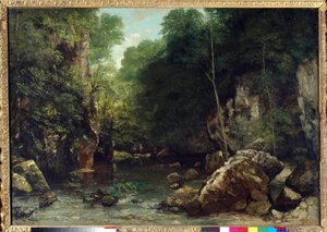 The covered stream, known as the entrance to the Vallee du Puits-Noir, Doubs: Effect of Twilight by Gustave Courbet