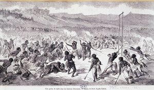 A ball game in the Choctaw Indians - engraving by Gustave Doré