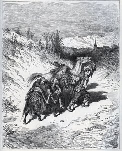 A Plower Brings Don Quixote and Rossinante Back to the Village - from "Don Quixote de la Mancha" by Miguel Cervantes