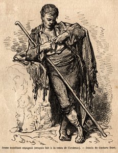 A Young Beggar, a la Vente de Cardenas, an Inn on the Road of Almaden (province of the Channel). Sketch Taken on the Live by Gustave Dore (1832-1883). Engraving to Illustrate the Voyage in Spain, in 1862 by Charles Davillier and Gustave Dore, in Le tour d