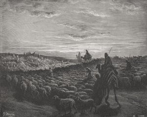 Abraham Journeying Into the Land of Canaan, Genesis 13:1-4, illustration from Dore