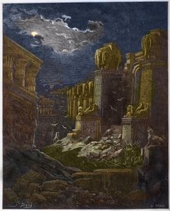 Babylon ruin - The Fall of Babylon - Babylon in Ruin (vision of Saint John) - Engraving in The Bible illustree by Gustave Dore - Engraving from The Dore Bible
