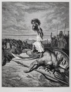David Slays Goliath, Illustration from the Dore Bible by Gustave Dore