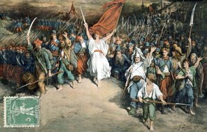 French Republic Leading French People to Fight Against Prussians, Drawing by Gustave Dore, Postcard by Gustave Dore
