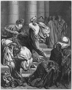 Gustave Doré Bible: The Buyers and Sellers Driven Out of the Temple
