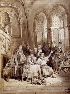 Illustration for the series of poems, Idylls of the King by Albert Tennyson, engraving by Gustave Dore by Gustave Dore