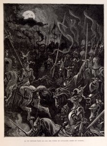 Illustration of Knights at Battle During a Moonlit Evening by Gustave Dore