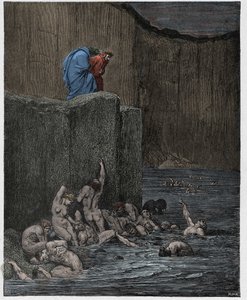 Inferno, Canto 18: Paramours and flatterers in the eighth circle (illustration from The Divine Comedy by Dante Alighieri)