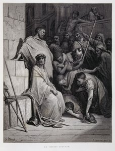 Insults for Christ during his trial, Illustration from the Dore Bible