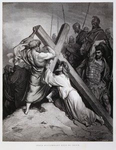 Jesus carries the cross, Illustration from the Dore Bible by Gustave Dore