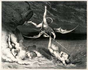 The Hell (La divina commedia) by Dante Alighieri illustrated by Gustave Dore. Edition Hachette 1861 - Demon - French translation by Pier-Angelo Fiorentino.... Si mosse, e grido: Tu se 