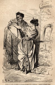 Man and woman of the people at the fountain in Carmona by Gustave Dore
