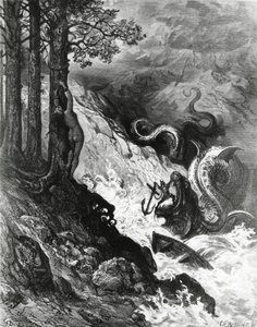 Orlando fights against the orc, from The Frenzy of Orlando, by Paul Gustave Dore, illustration by Gustave Dore