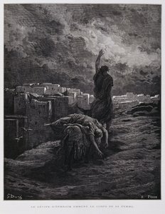 Outrage at Gibeah, the Levite Carries His Dead Concubine Away, Illustration from the Dore Bible by Gustave Dore