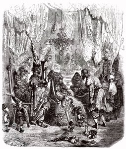 Sindbad the sailor (Sinbad) - tale of the thousand and one (1001) nights - illustration by Gustave Dore - Maxwell edition 1865 - Prologue: a poor bearer (Hinbad) presents himself before Sindbad, who has become old and rich. The latter will tell his adventu by Gustave Dore