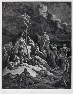 Moses Made a Bronze Snake and Put It Up on a Pole, Numbers 21:7, Illustration from the Dore Bible by Gustave Dore