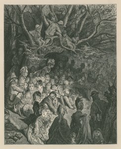 Spectators watching a boat race from a riverbank by Gustave Dore