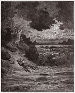 The Divine Comedy, Purgatorio, Canto 5: The body of Buonconte da Montefeltro in the Arno - by Dante Alighieri - Illustration by Gustave Doré