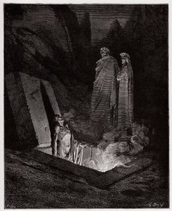 The Divine Comedy, Inferno, Canto 10: Farinata degli Uberti addresses Dante - by Dante Alighieri (1265-1321) - Illustration by Gustave Dore (1832-1883) by Gustave Dore