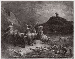 The Divine Comedy, Inferno, Canto 12: Nessus and the Centaurs - by Dante Alighieri (1265-1321) - Illustration by Gustave Dore (1832-1883) by Gustave Dore