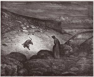The Divine Comedy, Inferno, Canto 1: The panther at the beginning of the ascent - Illustration by Gustave Dore by Gustave Dore