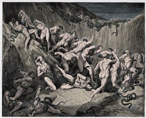 The Divine Comedy, Inferno, Canto 24: The Thieves Tormented by Serpents - by Dante Alighieri, Illustration by Gustave Dore