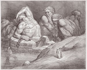 The Divine Comedy, Inferno, Canto 31: Ephialtes in manacles among the giants (Illustration by Gustave Dore) by Gustave Dore
