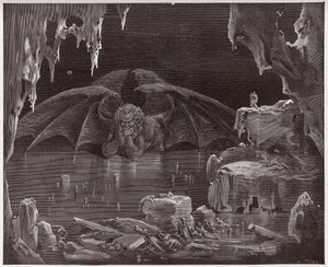 The Divine Comedy, Inferno, Canto 34: Lucifer, King of Hell, Frozen in the Ice - by Dante Alighieri (1265-1321) - Illustration by Gustave Dore (1832-1883) by Gustave Dore