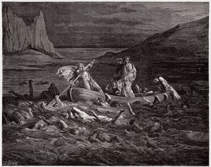 The Divine Comedy, Inferno, Canto 8: Phlegyas ferries Dante and Virgil across the Styx - Illustration by Gustave Dore by Gustave Dore